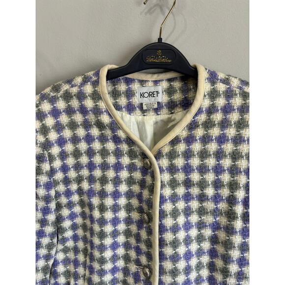 Vintage Tweed Jacket by Koret Purple Beige XL Academia Preppy Wool Blend - Picture 2 of 4